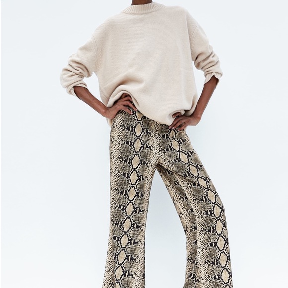 Zara Snakeskin Print Flared Pants (Size Small) - Picture 3 of 8
